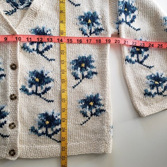 Vintage L. L. Bean Floral Button Down Knit Cardigan Sweater Size M - Picture 14 of 16